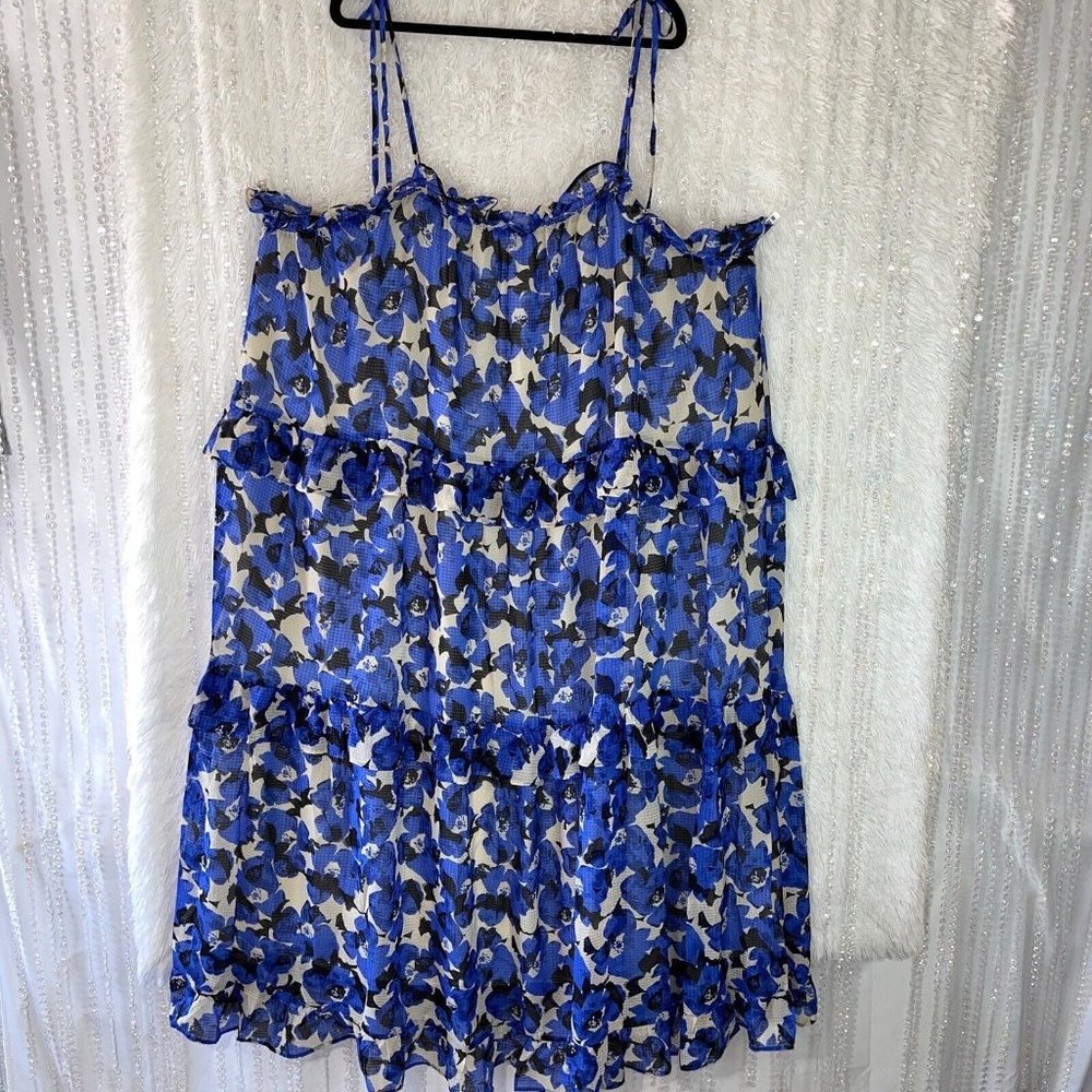 Who What Wear Maxi Dress Size 4X Blue Black Floral Strappy Tiered Ruffle Lined